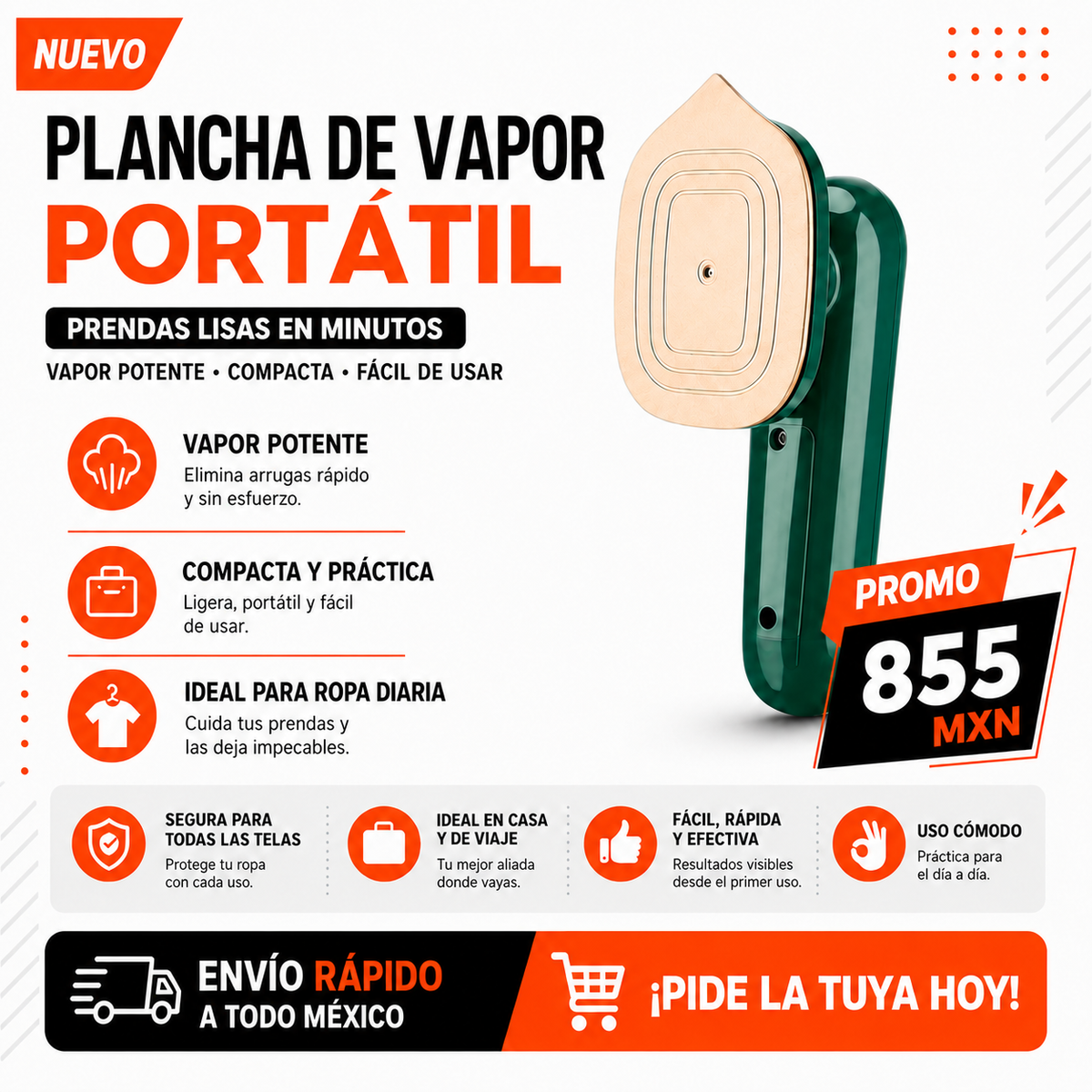 Plancha de Vapor Portátil Compacta para Ropa y Viajes